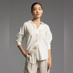 Weekend Los Angeles white linen blend button down collared top size large